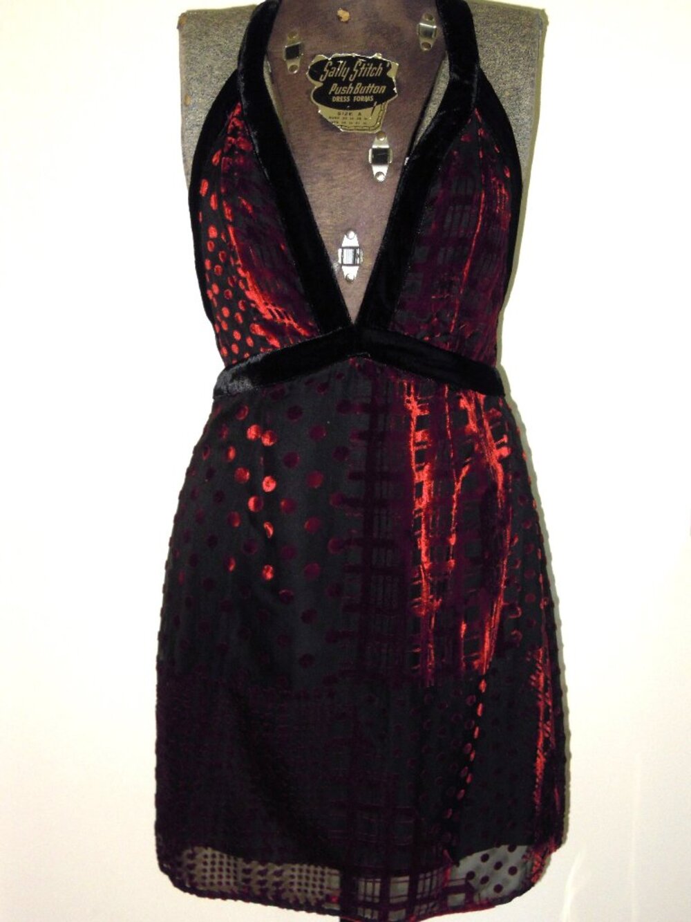 Guess Marciano Plaid Burnout Velvet Short Dress Sz 2 Red Black Halter Riverdale